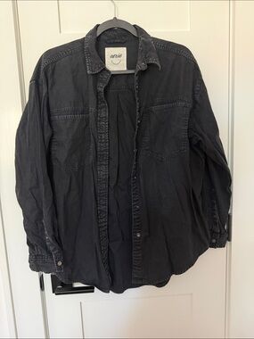 aerie Washed Black Long-Sleeve Button-Up Shirt